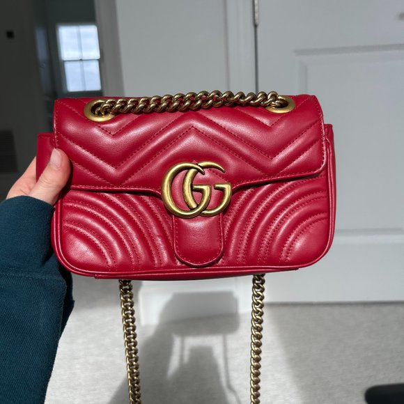 Gucci Bags Gucci Gg Marmont Flap Bag Matelasse Leather Small Red